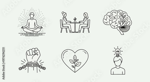 A collection of mental health and wellness icons.
