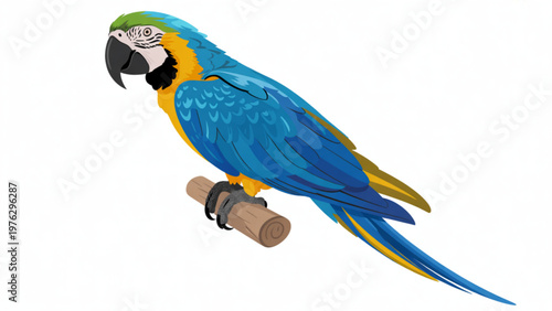 A vibrant blue and yellow macaw perched confidently on a branch Vector