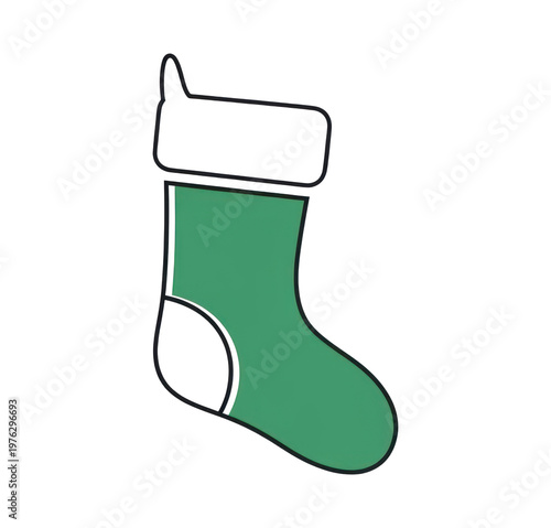 Green Christmas stocking with white cuff and heel festive holiday decoration.