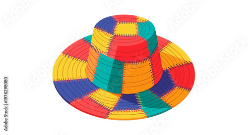 Illustration of a colorful hat made from scraps