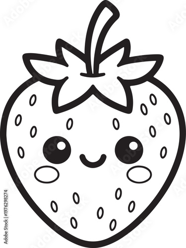 cute strawberry character with happy face and leafy top illustration