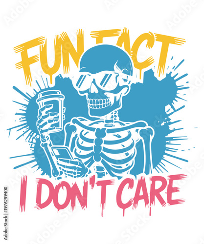 Cool Skeleton with Sunglasses and Coffee – Trendy Funny Illustration