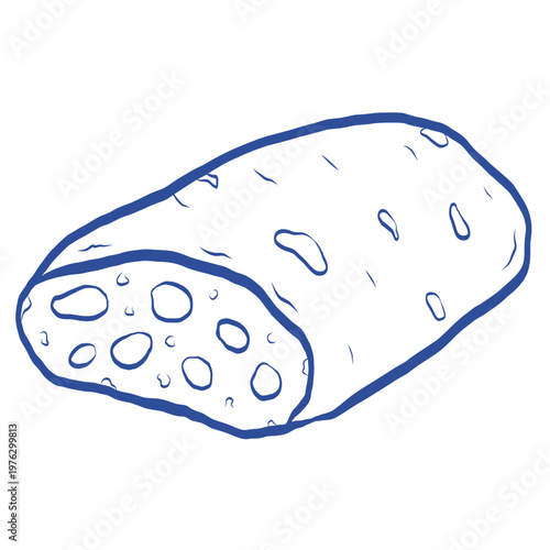 Photos Vector hand drawn blue line art ciabatta bread