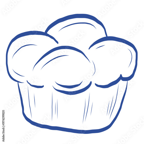 Tablou pe pânză Hand drawn blue line art vector brioche bun illustration