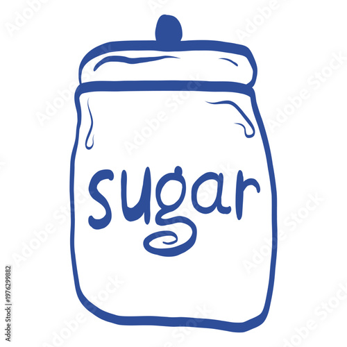 Hand-drawn Blue Line art Sugar Jar Vector Illustration, Sketchy Canister Doodle for Kitchen and Cafe Design