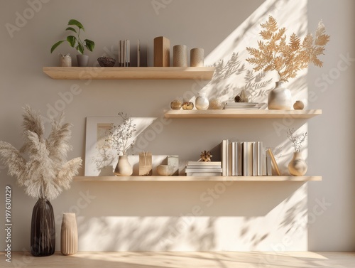 floating shelves wall decor with natural sunlight