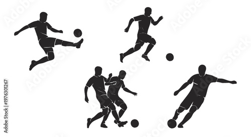 set de icones de jogador de futebol em diferentes poses isolado em fundo branco conceito esportivo