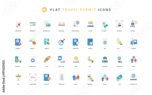 Tourist and family visa information, work permit thin symbols vector illustration. Visa and passport for international travel, immigration, document approval flat icon set