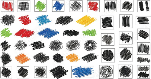 Scribbles feature many colorful shapes and marks.