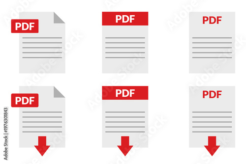 PDF File Format Icon Set for Digital Document Management and Download