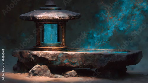 Pre-Qin Mid-Autumn Moon Sacrifice Illustration, Basalt Altar, Full Moon Divine Light, Bronze Jue, Jade Cong, Cosmic Nebula for Commercial Use
