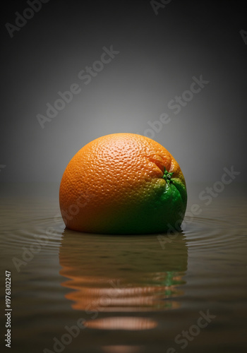 水面に浮かぶ新鮮なオレンジ、瑞々しい柑橘の静止画