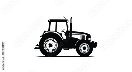 Black tractor design side view detailed illustration with bold outlines silhouette