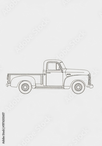 白背景に描かれたレトロなトラックの線画イラスト