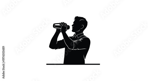 A man pouring a drink from a bottle depicted in stark silhouette