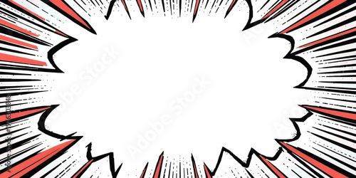 A comic book style explosion frame with red and black lines radiating from a white empty center for text or design