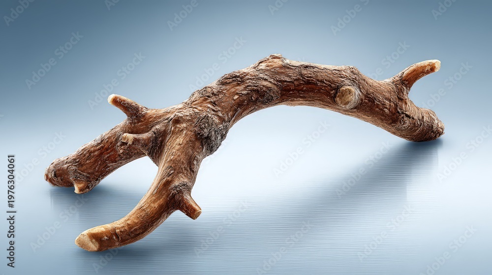 Fototapeta premium Artistic wooden branch on a calm background. biotech sustainability, ecosystem restoration, environmental innovation
