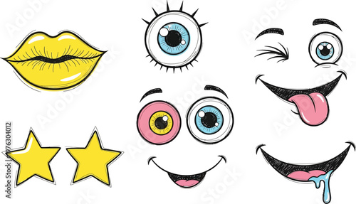 Facial expressions appear as cartoon character.