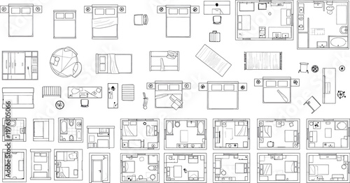 Architectural blueprints and floor plans seamless pattern isolated on transparent background