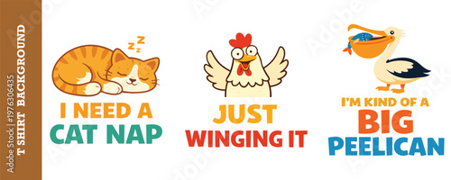 Cute and humorous animal illustrations with witty text, ideal for children's prints.