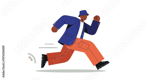Running businessman, office worker in motion, cartoon character, vector illustration