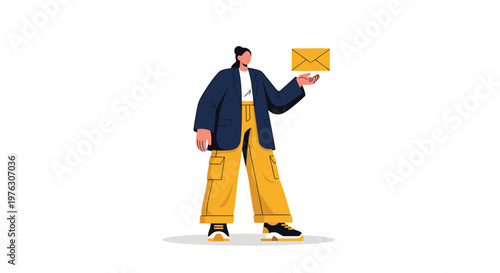 Flat design man holding envelope, mail icon, communication symbol, modern illustration