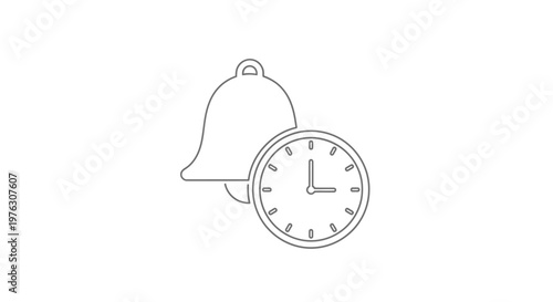 Bell and clock icon combination symbol.