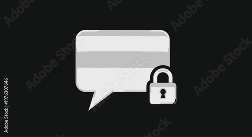 Locked chat bubble with security padlock.