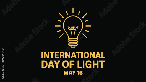International Day of Light May 16: Creative Business Innovation, Science, Energy, and Sustainable Technology Icon Vector, Golden on Black.
