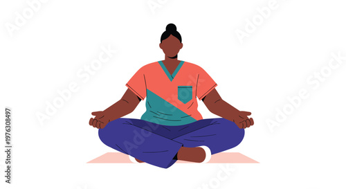 Meditating woman, yoga pose, mindfulness illustration, relaxation vector