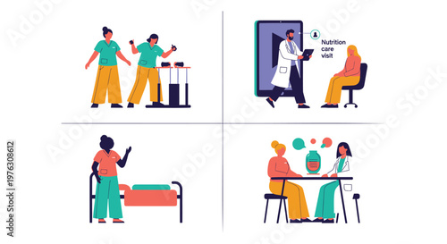 Medical, healthcare, and wellness icons, vector set of 4 illustrations