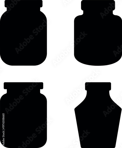 Four different types of bottle silhouettes displayed in black and white