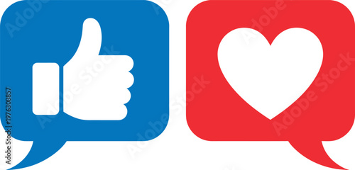 Comparison of popular social media interaction icons: thumbs up and heart