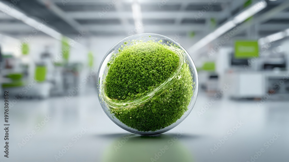 Fototapeta premium Green sphere representing eco-friendly innovation. biotech sustainability, ecosystem restoration, environmental innovation