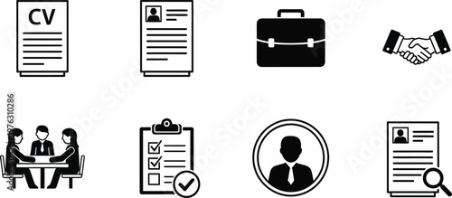 A versatile icon set illustrating core human resources, recruitment, and business processes for professional development in the workplace