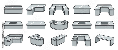 Kitchen counters and bar tops vector illustration set, displaying a range of modern and functional designs for various spaces.