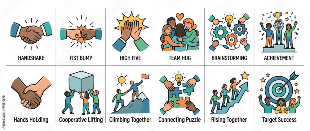 Fototapeta premium Illustrations of teamwork, collaboration, and success concepts for business and personal growth and achievement.