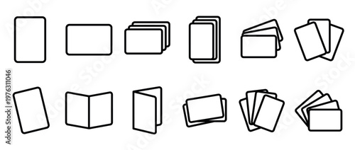 Vector illustration of card icons featuring single, stacked, and folded rectangular shapes for various design purposes.