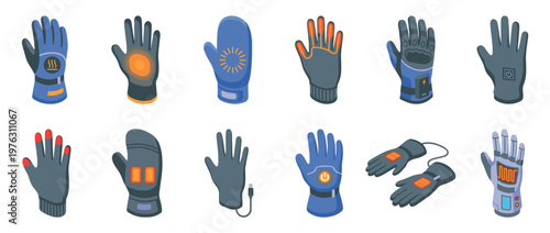 Collection of various heated gloves and mittens designed for warmth and comfort in cold weather conditions during outdoor activities.