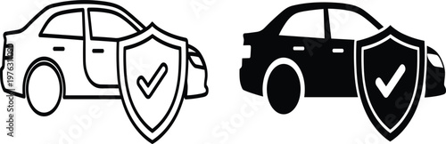  Car Insurance Protection Icon Set with Vehicle Shield Symbols for Auto Safety Coverage Warranty and Automotive Security Design