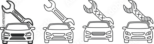  Car Repair and Maintenance Icon Set with Wrench Tools and Automobile Service Symbols for Auto Workshop Mechanic and Vehicle Fixing Design