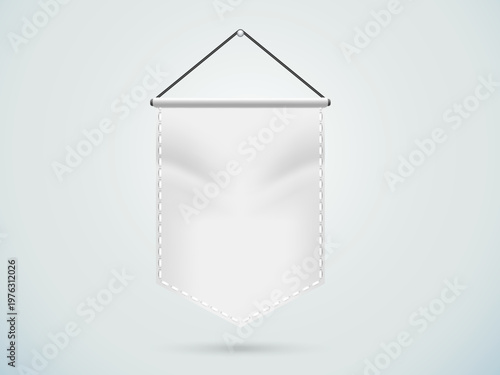 White Pennant Flag Banner Mockup – Blank Hanging Award Template with Empty Space for Advertising
