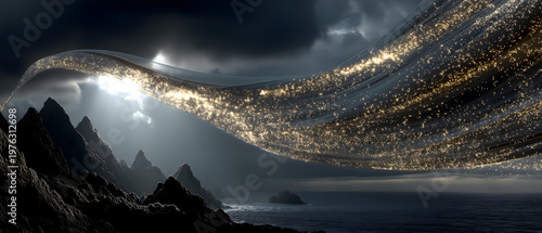 Mid-Autumn Longing Moon Silk Illustration, Moonlight Ribbon, Longing Symbol, Mountain Light Bridge for Nostalgia Culture Use
