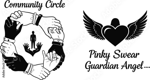 Symbolic representation of community support and guardian angel concepts