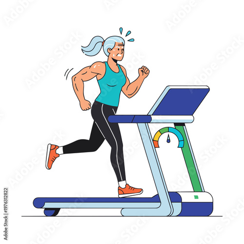 Fit Elderly Woman Jogging on Treadmill