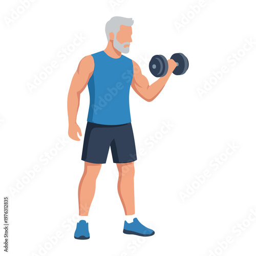 Fit Senior Man Doing Bicep Curls