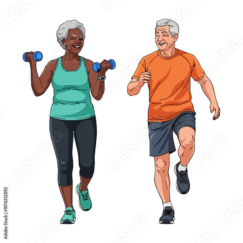 Healthy Older Couple Exercising