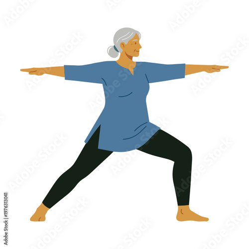 Senior Woman Doing Yoga Warrior Pose