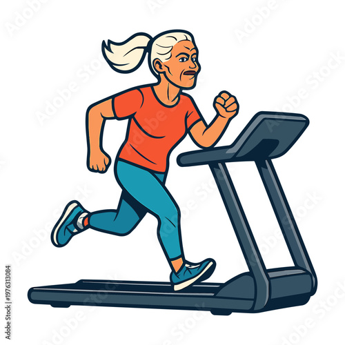 Smiling Senior Woman on Running Machine