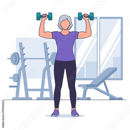 Active Senior Woman Doing Overhead Press